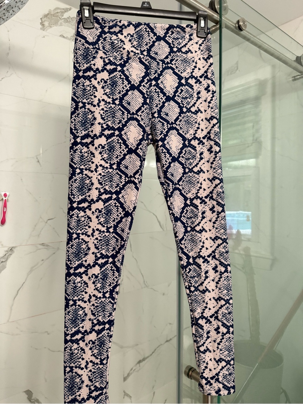 Pink and Navy Snake-Print Leggings